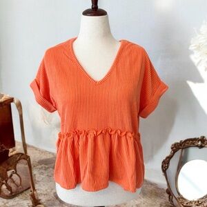 NWT Jolie Orange Short Sleeve Urban Rib Babydoll Top - Size Large